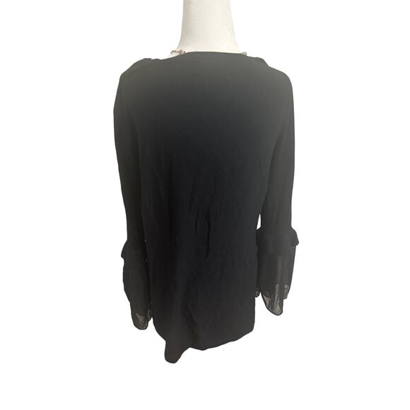 Alfani Embroidered Sheer Bell Sleeves Black Knit Blouse (Medium) - Picture 2 of 5